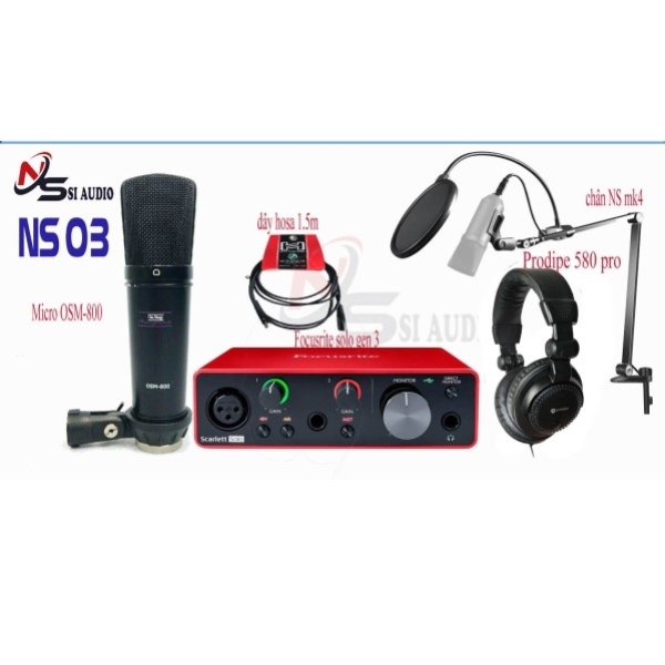 Combo Thu Âm Focusrite Solo Gen 4 + Mxl 900 + Hosa 1m5 + Headphone Prodipe 580 Pro + Chân Ns MK4