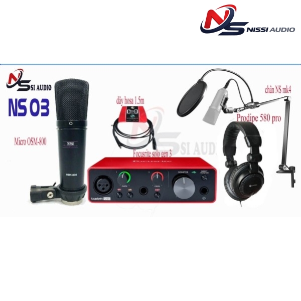 Combo Thu Âm Focusrite Solo Gen 4 + Mxl 900 + Hosa 1m5 + Headphone Prodipe 580 Pro + Chân Ns MK4