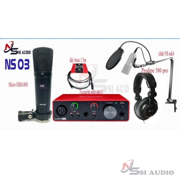 Combo Thu Âm Focusrite Solo Gen 4 + Mxl 900 + Hosa 1m5 + Headphone Prodipe 580 Pro + Chân Ns MK4