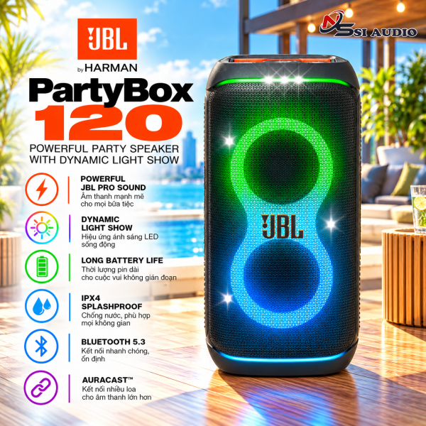 JBL PartyBox Club 120 – Loa Bluetooth Di Động Tiệc Tùng Công Suất 160W Chính Hãng PGI