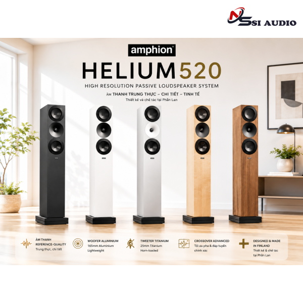 Amphion Helium520 – Loa Cột Hi-Fi Dạng D'Appolito Cao Cấp Chế Tác Thủ Công Tại Phần Lan