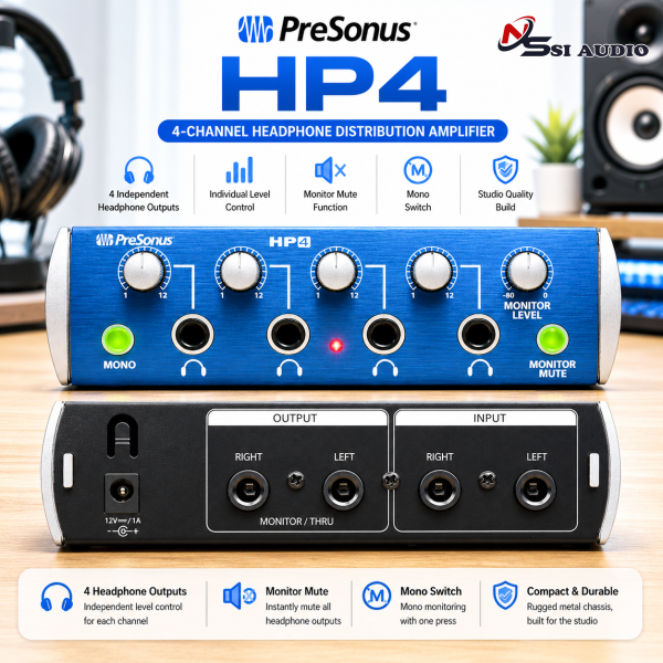 PreSonus HP4: Bộ Khuếch Đại Tai Nghe 4 Kênh Tinh Gọn – Uy Lực Phòng Thu Mạnh Mẽ