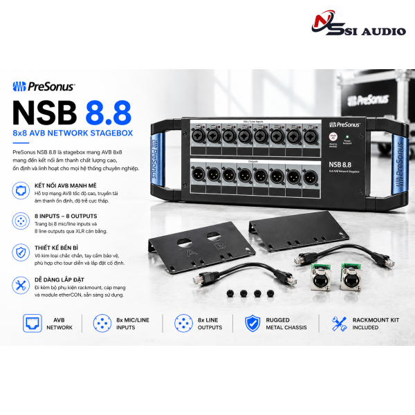 PreSonus NSB 8.8: Hộp Tín Hiệu Sân Khấu Mạng AVB 8 in/8 out Chuyên Nghiệp