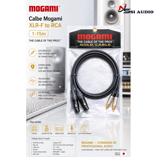 Mogami Gold XLR-F to RCA (1 đôi) – Cáp Analog High-End: Đánh Thức Âm Thanh Trung Thực