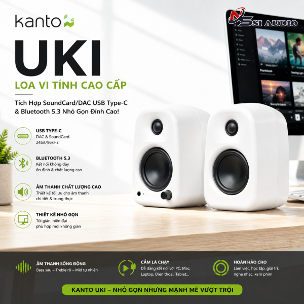 Loa Vi Tính Kanto UKI – Tích Hợp SoundCard/DAC USB Type-C & Bluetooth 5.3 Nhỏ Gọn Đỉnh Cao!