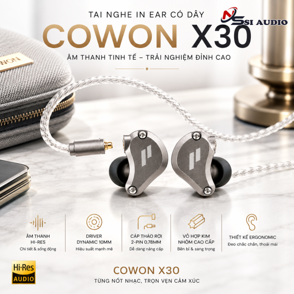 Cowon X30 – Tai Nghe In-Ear Có Dây Cao Cấp Tích Hợp Củ Loa Kép Dual Dynamic Drivers & Mic Đàm Thoại Tiện Lợi