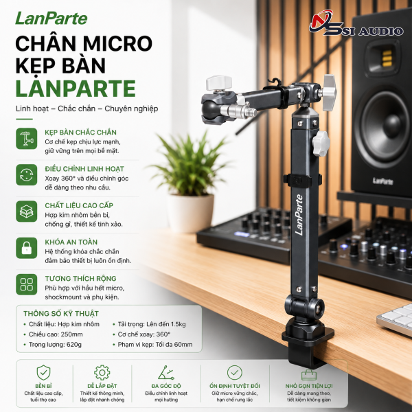 Chân Micro Kẹp Bàn Lanparte Giá Đỡ Micro Livestream, Thu Âm Chuyên Nghiệp