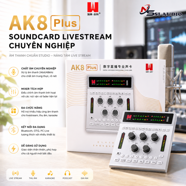 Soundcard Livestream Chuyên Nghiệp Jialai Zhongke AK8 Plus 