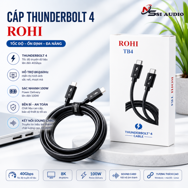 Cáp Thunderbolt 4 ROHI: Giải Pháp Truyền Dẫn Âm Thanh Sound Card & Hình Ảnh 8K Đỉnh Cao