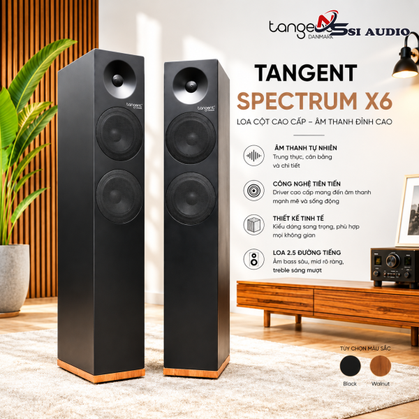 Tangent Spectrum X6 – Loa Cột Thụ Động Hi-Fi Đan Mạch 3 Đường Tiếng Với Thiết Kế Scandinavian Tinh Tế & Chân Đế Gỗ Walnut