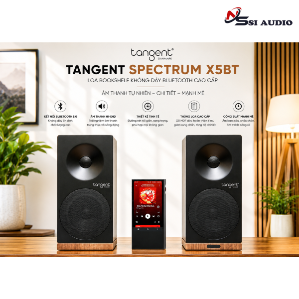 Tangent Spectrum X5BT – Loa Bookshelf Active Không Dây Hi-Fi Đan Mạch Tích Hợp Amply Class D 2 x 25W, Phono MM & Bluetooth aptX