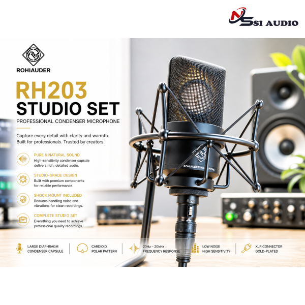 Rohiauder RH 203 Studio Set (Black) – Bộ Micro Condenser Thu Âm Chuyên Dụng