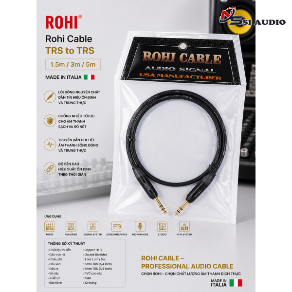 Dây Rohi 6 Ly TRS Italy USA – Cáp Stereo Balanced Chống Nhiễu