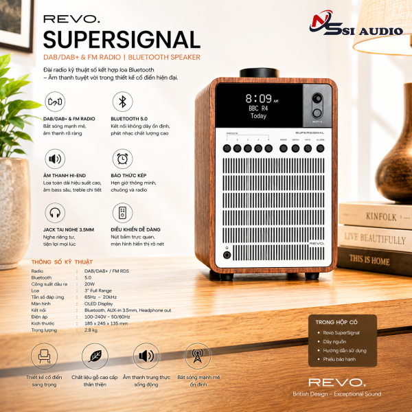 Revo SuperSignal – Loa Bluetooth, Đồng Hồ Báo Thức Hi-Fi Cao Cấp Tích Hợp Radio DAB+/FM & Thiết Kế Gỗ Óc Chó Sang Trọng