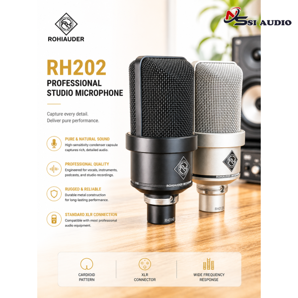 Rohiauder RH 202 Microphone (Black) – Micro Thu Âm/Livestream Chất Lượng Cao, Giọng Sáng Rõ, Giá Tốt