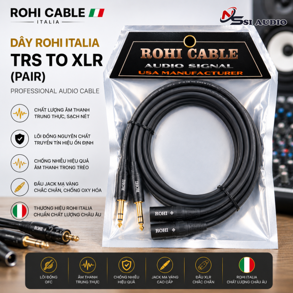 Dây Rohi Italia: 6 Ly TRS sang XLR – Cáp Loa Kiểm Âm & Kết Nối Studio