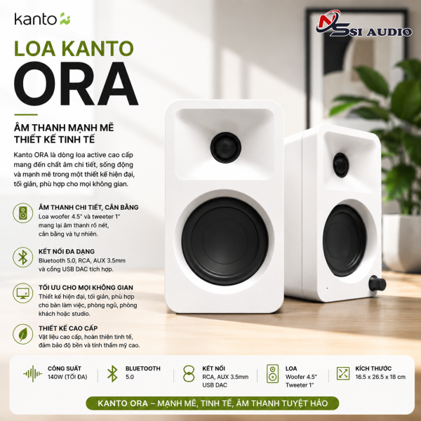 Kanto ORA – Loa Kiểm Âm Để Bàn Active Bi-Amped Compact Tích Hợp USB-C DAC Dành Cho Creator & Gaming