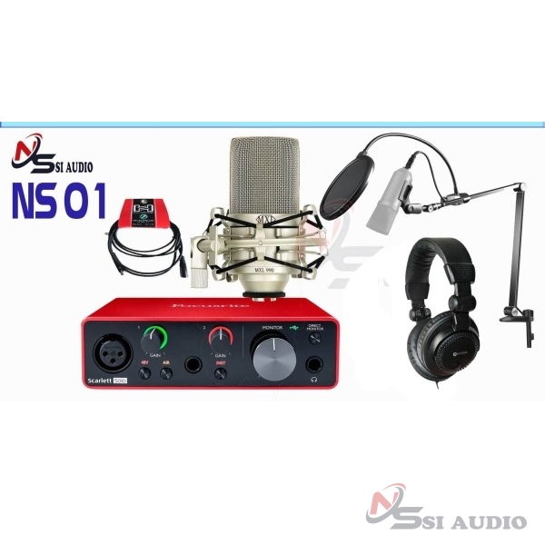 Combo Thu Âm Focusrite Solo Gen 3 + Mxl 990 + Hosa 1m5 + Headphone Prodipe 580 Pro + Chân Ns MK4