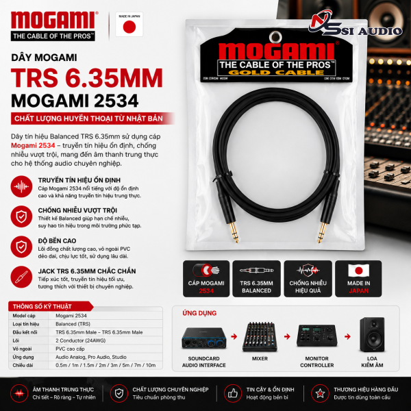 Dây Mogami TRS 6.35mm (2534) – Cáp Audio Chuyên Nghiệp