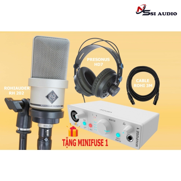 Combo live stream thu âm micro Rohiauder RH 202 + soundcard Minifuse 1