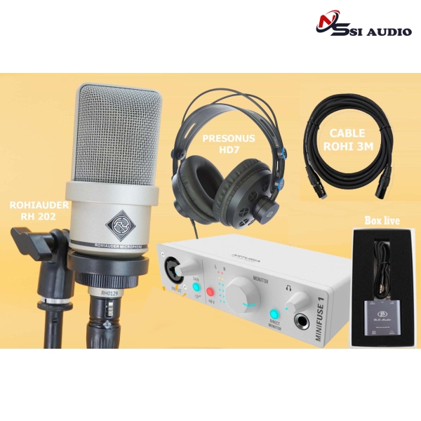 Combo live stream thu âm micro Rohiauder RH 202 + soundcard Minifuse 1